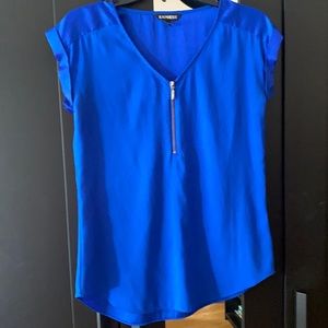 Royal Blue Front Zip Express Satin V Neck